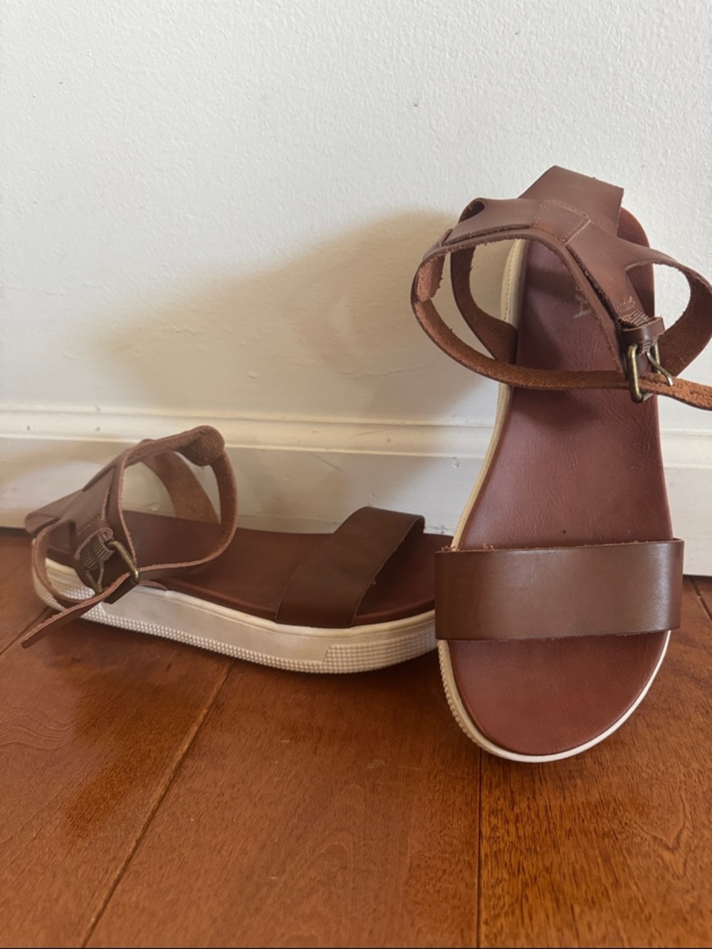 MIA Brown Leather Ankle-Strap Sandals